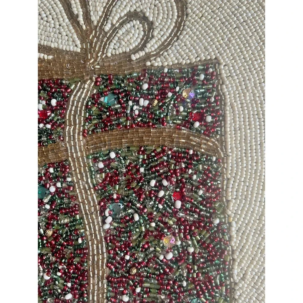 Cynthia Rowley Christmas Beaded Placemat 15” Present Charger Holiday Multicolor
